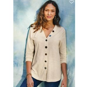 Soft Surroundings Button Delia Top 1XL Tan